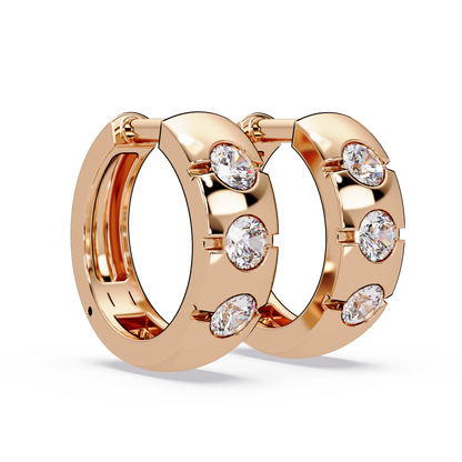 Round Cut Lab Grown Diamond Vintage Three Stone Hoop Earring - HIGHCARAT DIAMONDS