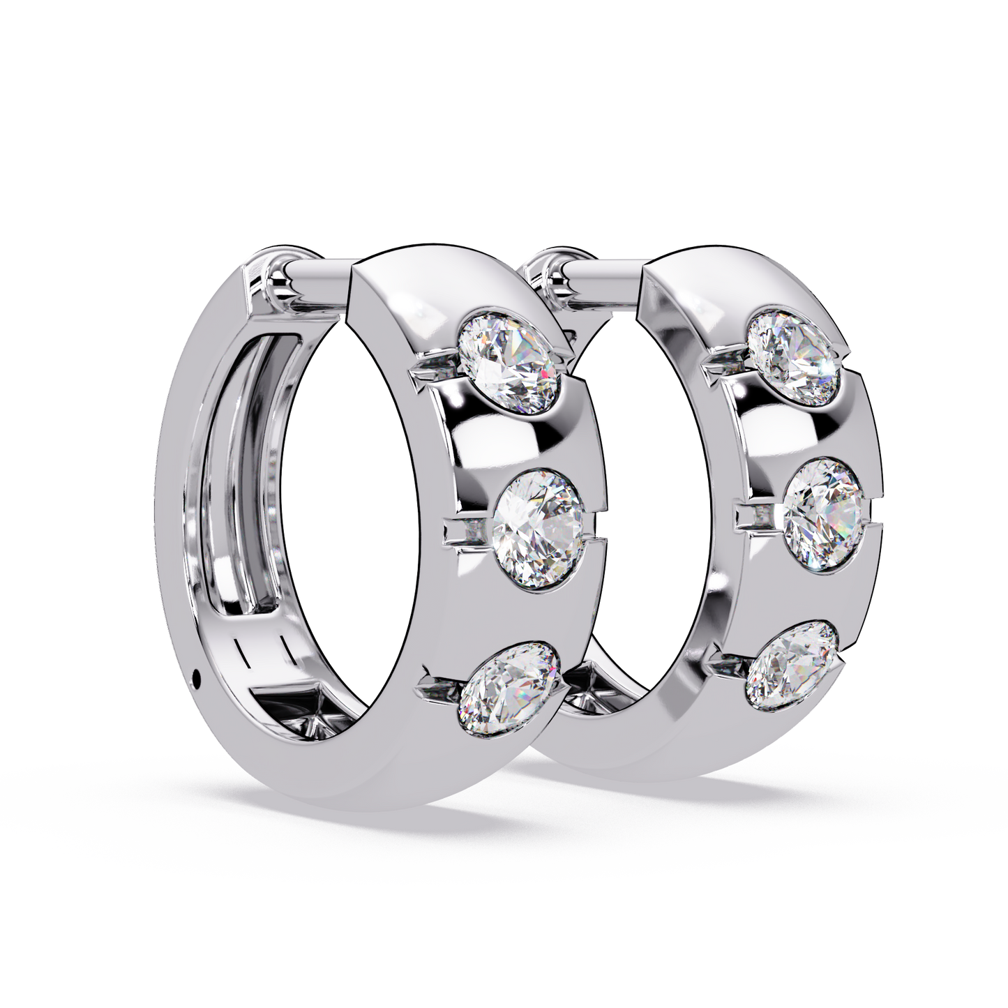 Round Cut Lab Grown Diamond Vintage Three Stone Hoop Earring - HIGHCARAT DIAMONDS