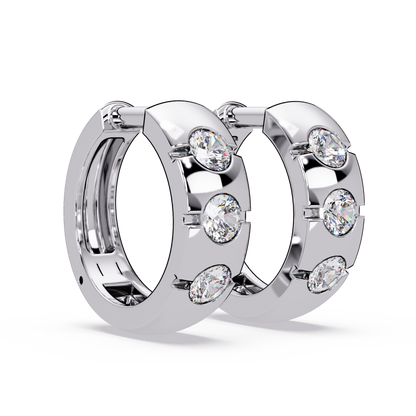 Round Cut Lab Grown Diamond Vintage Three Stone Hoop Earring - HIGHCARAT DIAMONDS