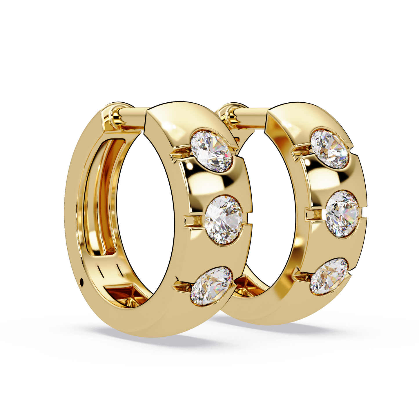 Round Cut Lab Grown Diamond Vintage Three Stone Hoop Earring - HIGHCARAT DIAMONDS