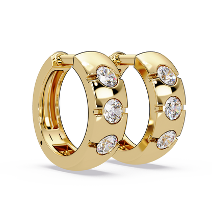 Round Cut Lab Grown Diamond Vintage Three Stone Hoop Earring - HIGHCARAT DIAMONDS