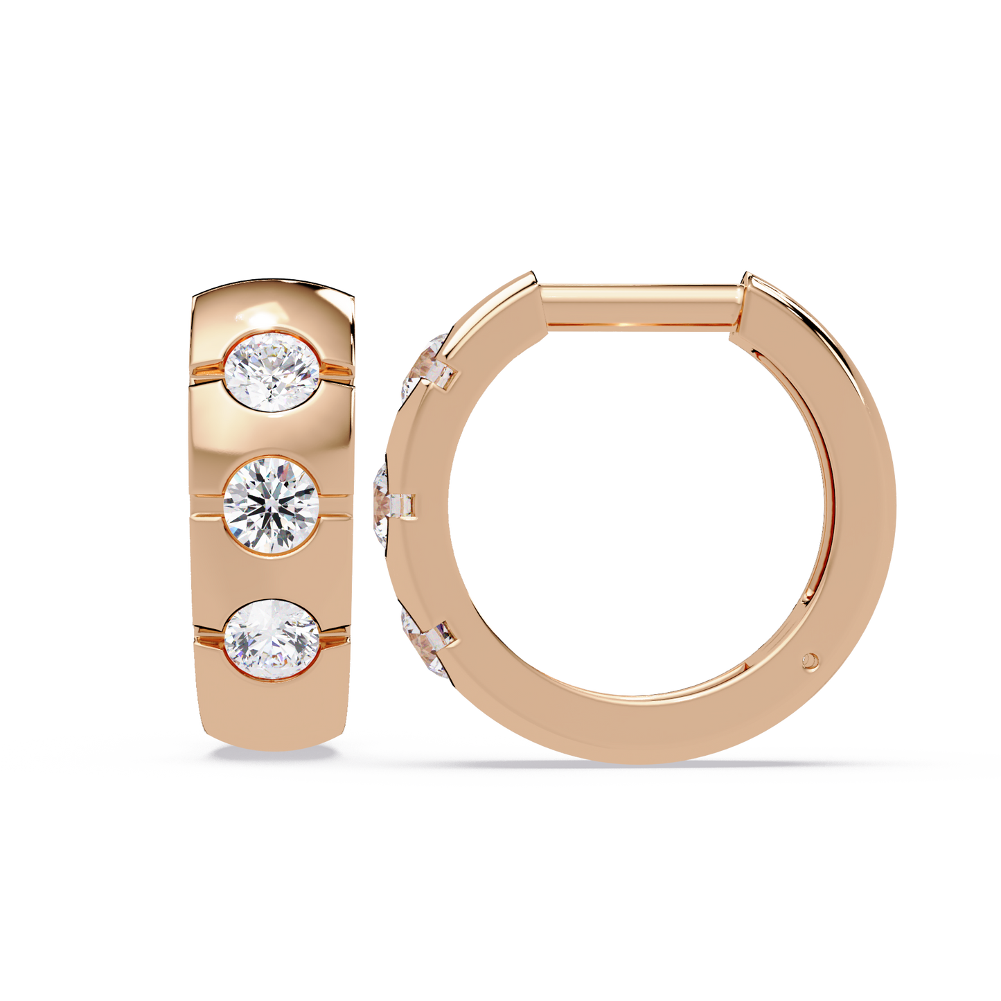 Round Cut Lab Grown Diamond Vintage Three Stone Hoop Earring - HIGHCARAT DIAMONDS