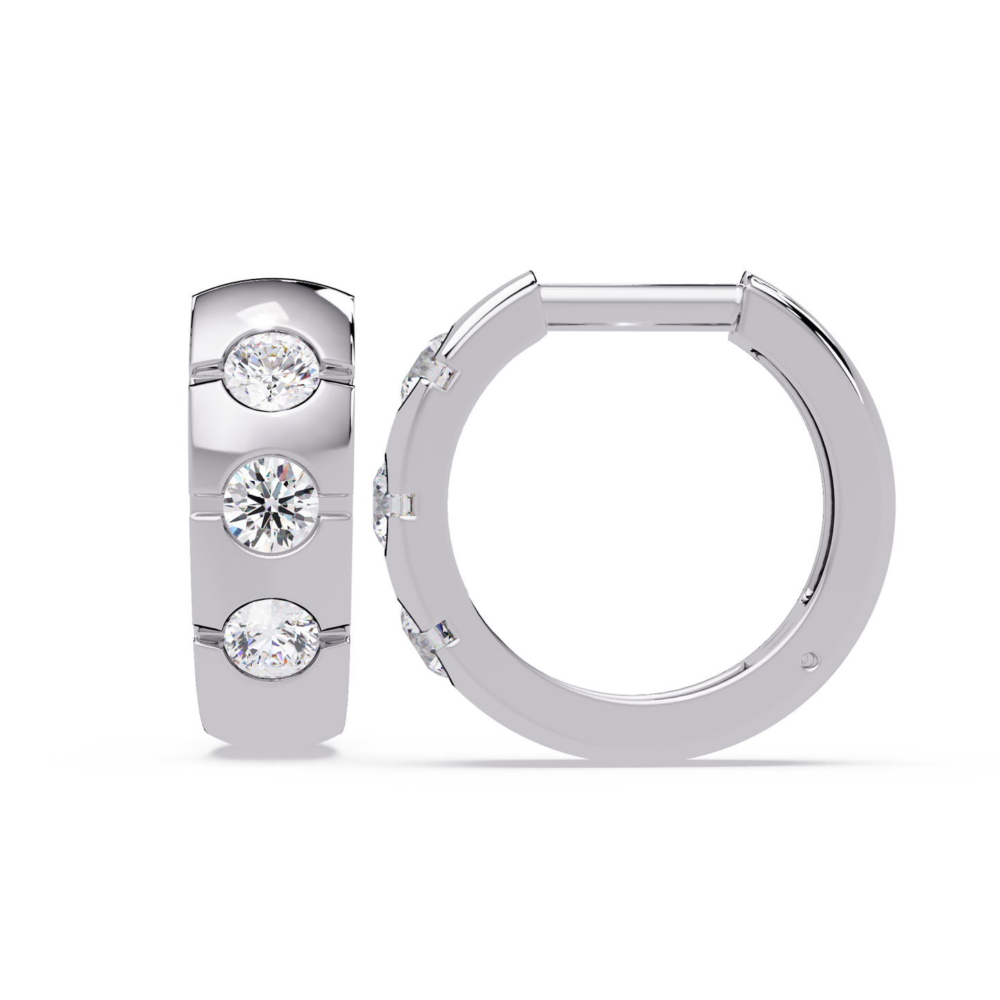 Round Cut Lab Grown Diamond Vintage Three Stone Hoop Earring - HIGHCARAT DIAMONDS