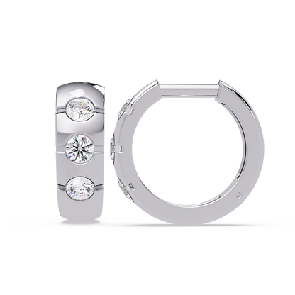 Round Cut Lab Grown Diamond Vintage Three Stone Hoop Earring - HIGHCARAT DIAMONDS