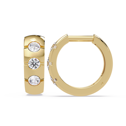 Round Cut Lab Grown Diamond Vintage Three Stone Hoop Earring - HIGHCARAT DIAMONDS