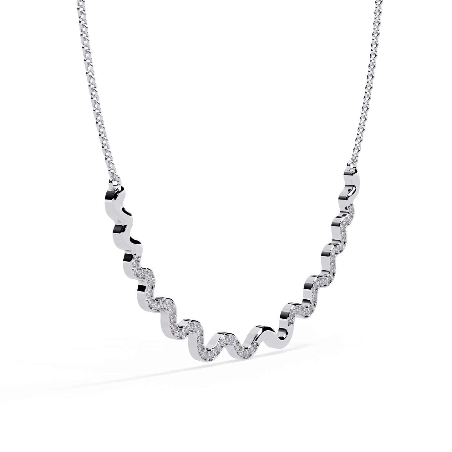 Contemporary white gold necklace with diamond wave pattern