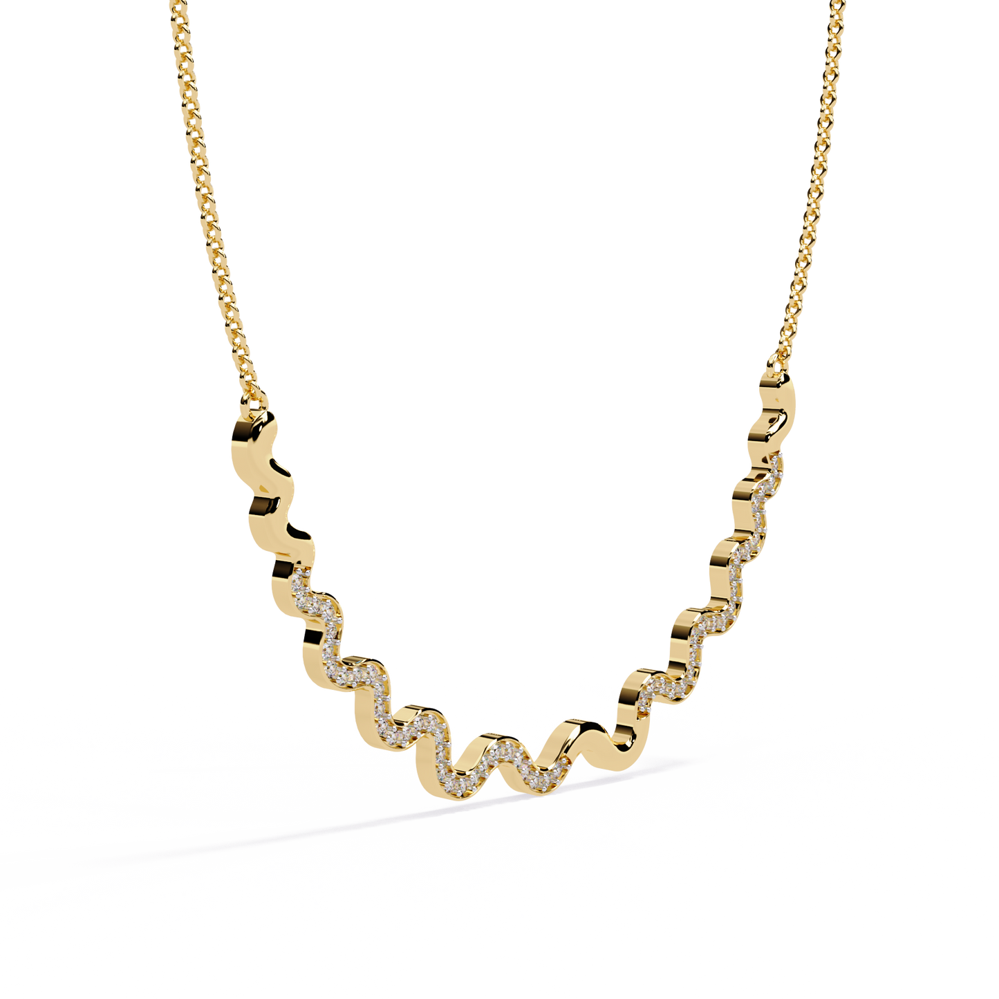 Luxury wavy statement necklace with round cut diamonds