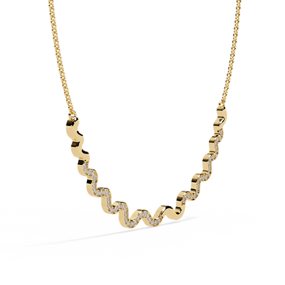 Luxury wavy statement necklace with round cut diamonds