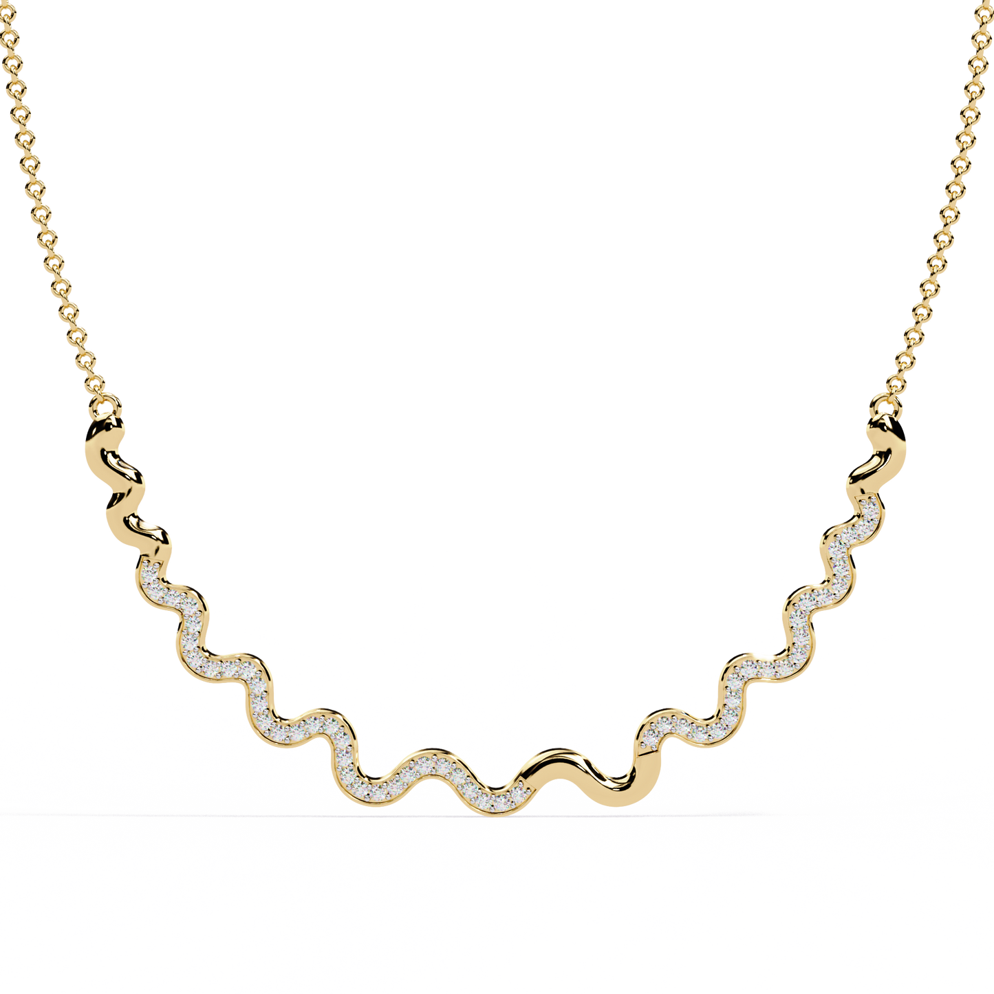 Elegant diamond wave necklace in white gold finish