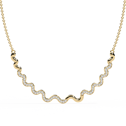 Elegant diamond wave necklace in white gold finish