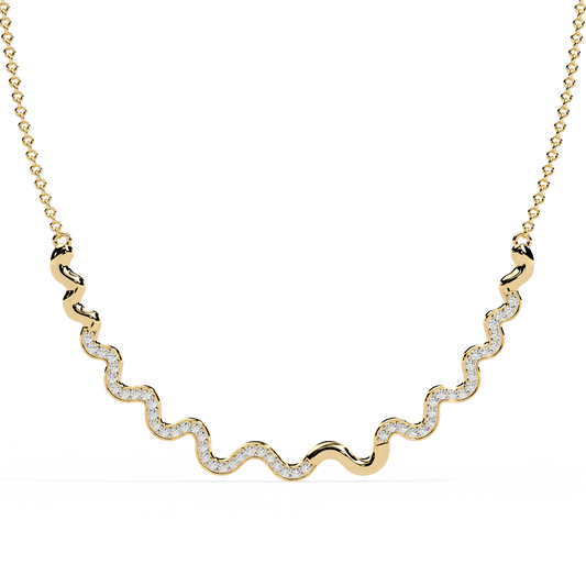 Elegant diamond wave necklace in white gold finish