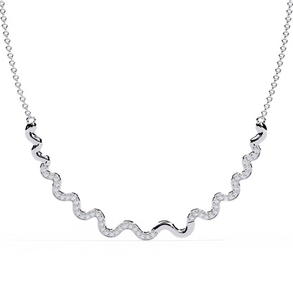 Front view of round cut lab grown diamond wavy necklace