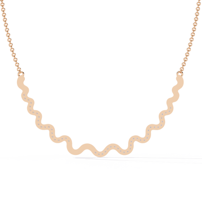 Artistic lab grown diamond necklace with fluid wave setting