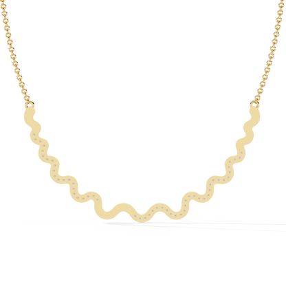 Close up of sparkling lab grown diamond wave collar necklace