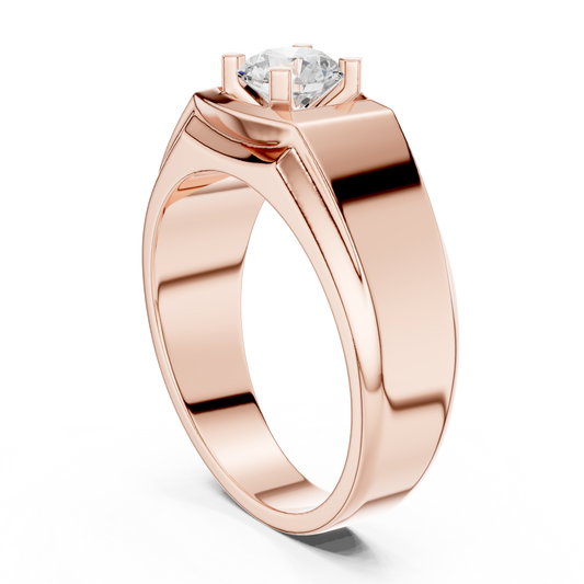 18k Solid Rose Gold Round Cut Lab Grown Diamond Sizzling Sparkling Every Day Classic Diamond Ring for Men - HIGHCARAT DIAMONDS