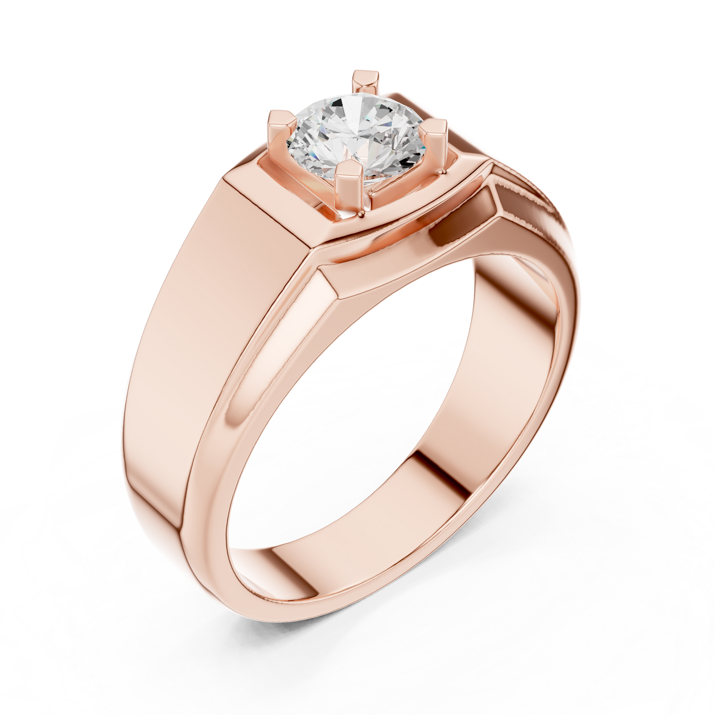 18k Solid Rose Gold Round Cut Lab Grown Diamond Sizzling Sparkling Every Day Classic Diamond Ring for Men - HIGHCARAT DIAMONDS
