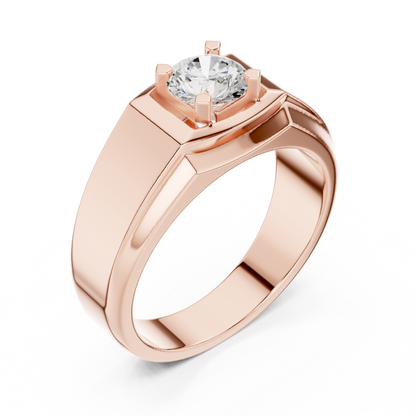 18k Solid Rose Gold Round Cut Lab Grown Diamond Sizzling Sparkling Every Day Classic Diamond Ring for Men - HIGHCARAT DIAMONDS