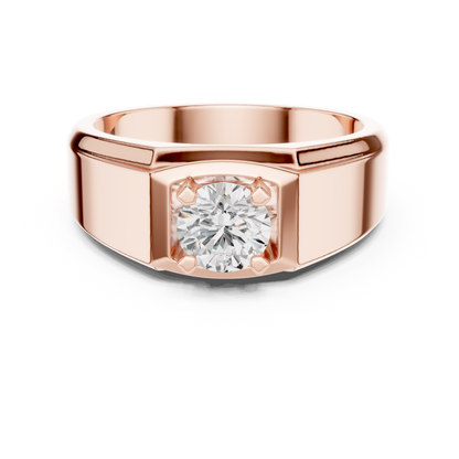18k Solid Rose Gold Round Cut Lab Grown Diamond Sizzling Sparkling Every Day Classic Diamond Ring for Men - HIGHCARAT DIAMONDS