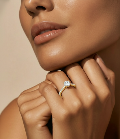 Round Cut Lab grown Diamond,14k solid rose gold   Engagement Accented  Ring For Special - HIGHCARAT DIAMONDS