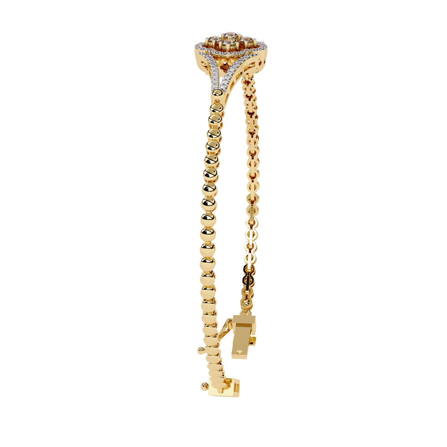Round Cut Natural Diamond Elegant  Art Deco 10k Solid Yellow Gold Dainty Statement Cuff Bracelet For Women's - HIGHCARAT DIAMONDS