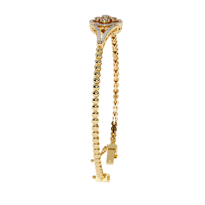 Round Cut Natural Diamond Elegant  Art Deco 10k Solid Yellow Gold Dainty Statement Cuff Bracelet For Women's - HIGHCARAT DIAMONDS