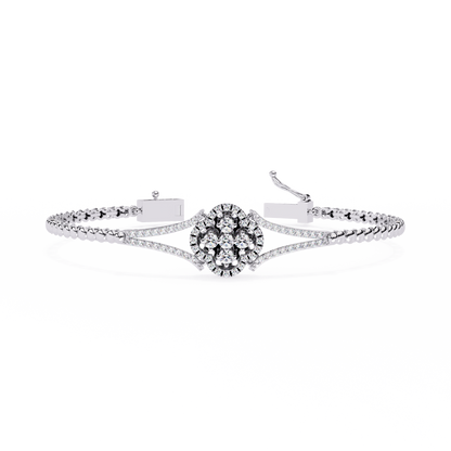 Round Cut Natural Diamond Elegant  Art Deco 10k Solid Yellow Gold Dainty Statement Cuff Bracelet For Women's - HIGHCARAT DIAMONDS