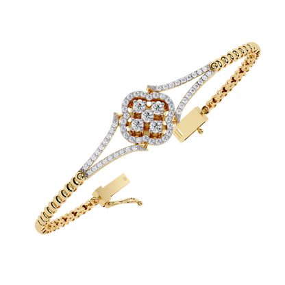 Round Cut Natural Diamond Elegant  Art Deco 10k Solid Yellow Gold Dainty Statement Cuff Bracelet For Women's - HIGHCARAT DIAMONDS