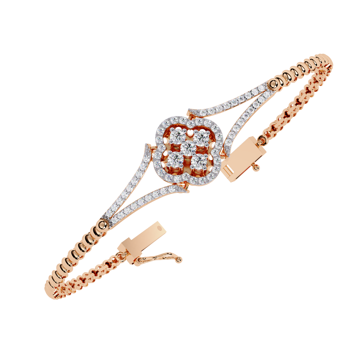 Round Cut Natural Diamond Elegant  Art Deco 10k Solid Yellow Gold Dainty Statement Cuff Bracelet For Women's - HIGHCARAT DIAMONDS