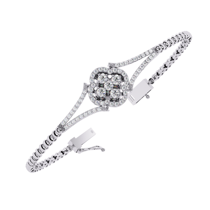 Round Cut Natural Diamond Elegant  Art Deco 10k Solid Yellow Gold Dainty Statement Cuff Bracelet For Women's - HIGHCARAT DIAMONDS