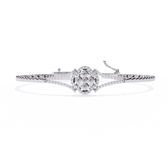 Round Cut Natural Diamond Elegant  Art Deco 10k Solid Yellow Gold Dainty Statement Cuff Bracelet For Women's - HIGHCARAT DIAMONDS