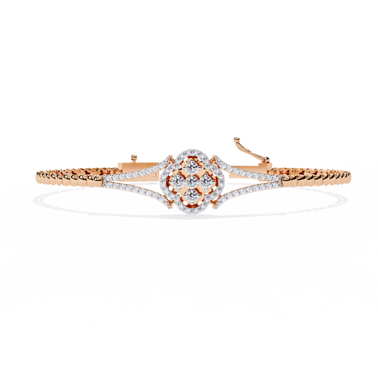 Round Cut Natural Diamond Elegant  Art Deco 10k Solid Yellow Gold Dainty Statement Cuff Bracelet For Women's - HIGHCARAT DIAMONDS