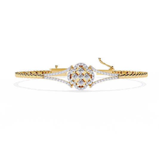 Round Cut Natural Diamond Elegant  Art Deco 10k Solid Yellow Gold Dainty Statement Cuff Bracelet For Women's - HIGHCARAT DIAMONDS
