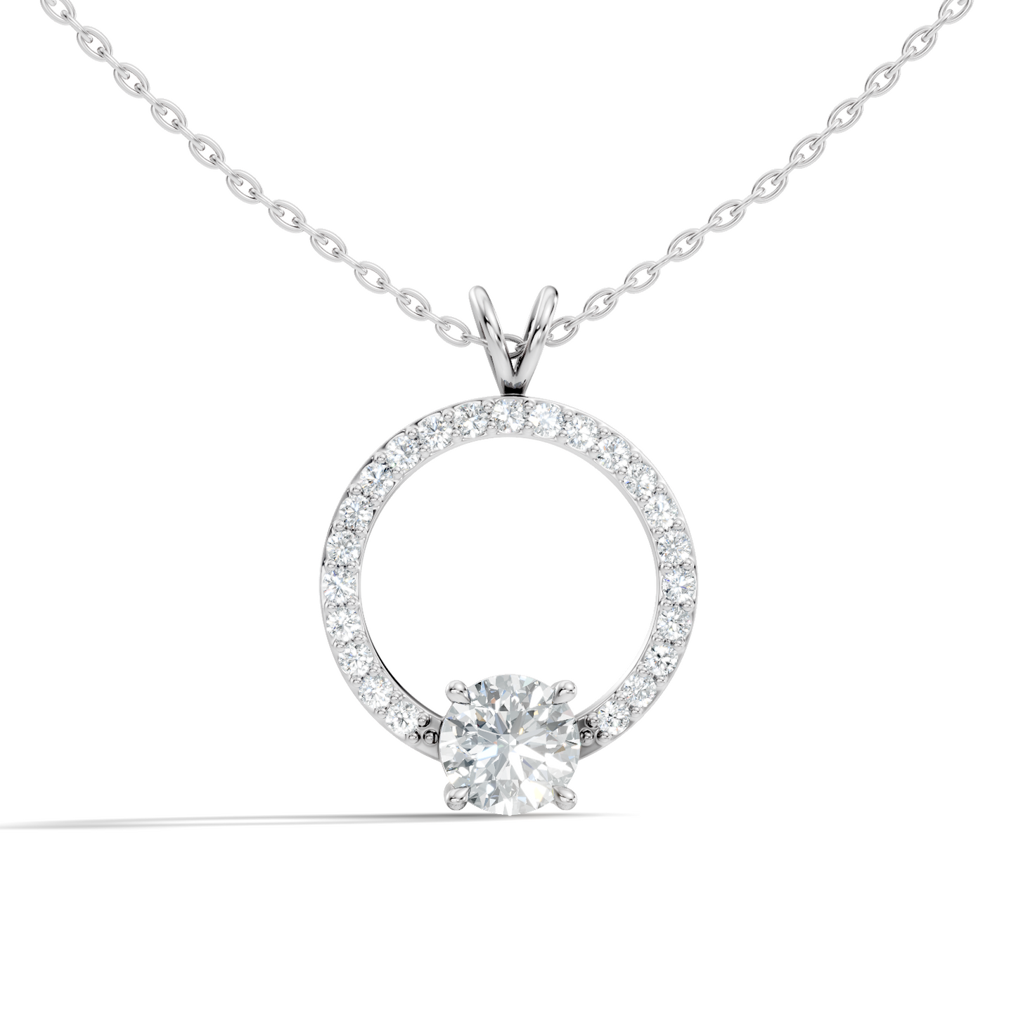 Round Shape Lab Grown Diamond 1.71 Ct 18k Solid White Gold Diamond Pendent For Her - HIGHCARAT DIAMONDS