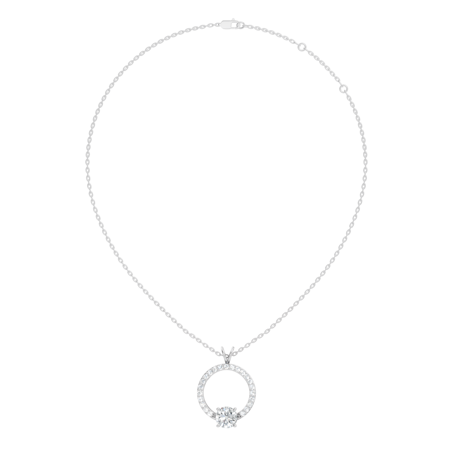 Round Shape Lab Grown Diamond 1.71 Ct 18k Solid White Gold Diamond Pendent For Her - HIGHCARAT DIAMONDS