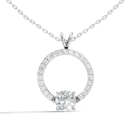 Round Shape Lab Grown Diamond 1.71 Ct 18k Solid White Gold Diamond Pendent For Her - HIGHCARAT DIAMONDS