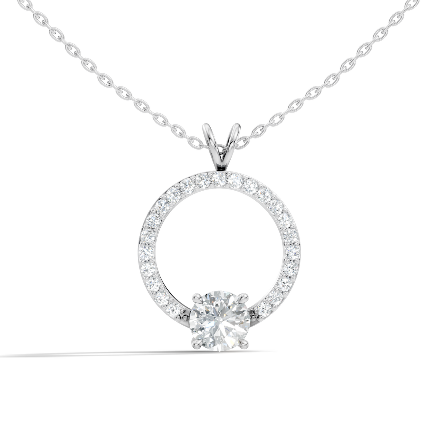 Round Shape Lab Grown Diamond 1.71 Ct 18k Solid White Gold Diamond Pendent For Her - HIGHCARAT DIAMONDS