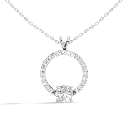 Round Shape Lab Grown Diamond 1.71 Ct 18k Solid White Gold Diamond Pendent For Her - HIGHCARAT DIAMONDS