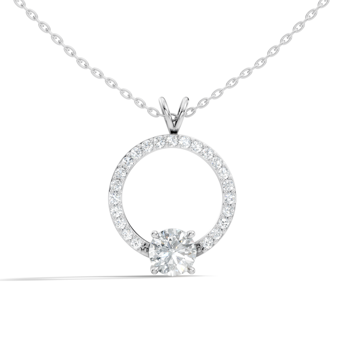 Round Shape Lab Grown Diamond 1.71 Ct 18k Solid White Gold Diamond Pendent For Her - HIGHCARAT DIAMONDS