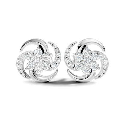 Timeless 14K Solid Rose Gold Floral Swirl Diamond Stud Earrings Everyday To Party Wear - HIGHCARAT DIAMONDS