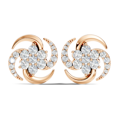 Timeless 14K Solid Rose Gold Floral Swirl Diamond Stud Earrings Everyday To Party Wear - HIGHCARAT DIAMONDS