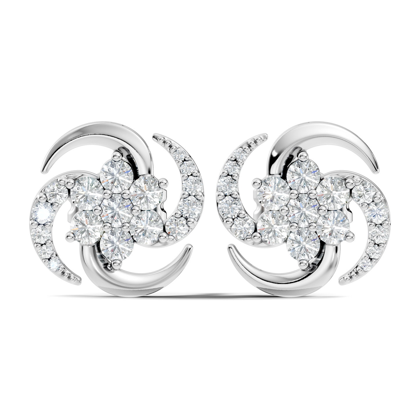 Timeless 14K Solid Rose Gold Floral Swirl Diamond Stud Earrings Everyday To Party Wear - HIGHCARAT DIAMONDS
