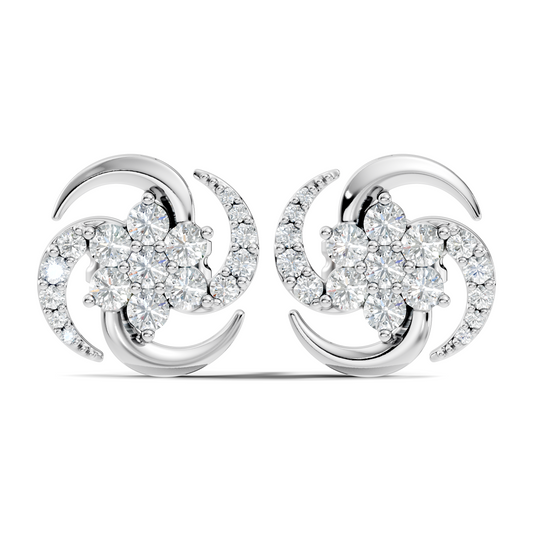 Timeless 14K Solid Rose Gold Floral Swirl Diamond Stud Earrings Everyday To Party Wear - HIGHCARAT DIAMONDS
