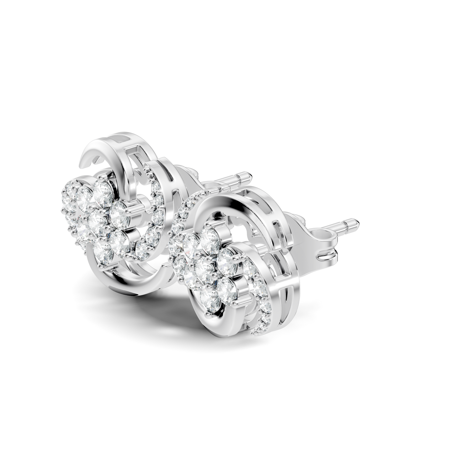 Timeless 14K Solid Rose Gold Floral Swirl Diamond Stud Earrings Everyday To Party Wear - HIGHCARAT DIAMONDS