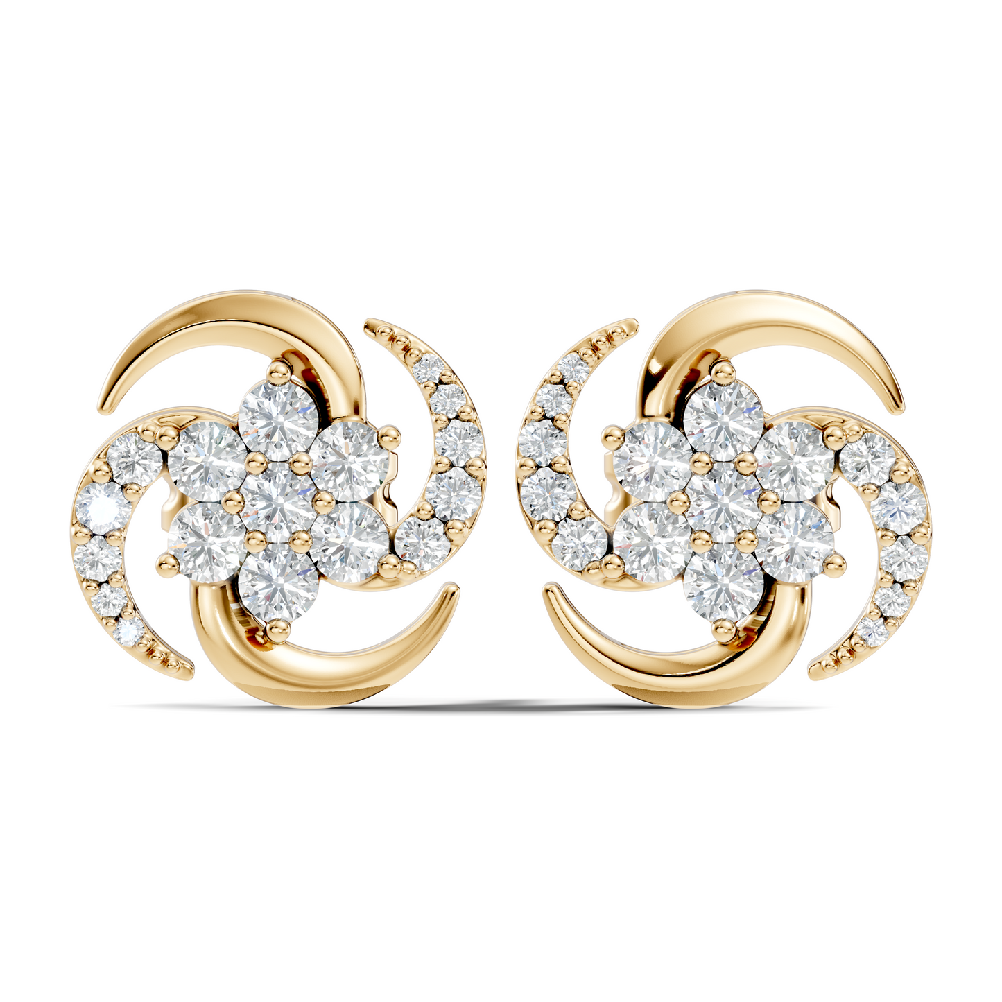 Timeless 14K Solid Rose Gold Floral Swirl Diamond Stud Earrings Everyday To Party Wear - HIGHCARAT DIAMONDS