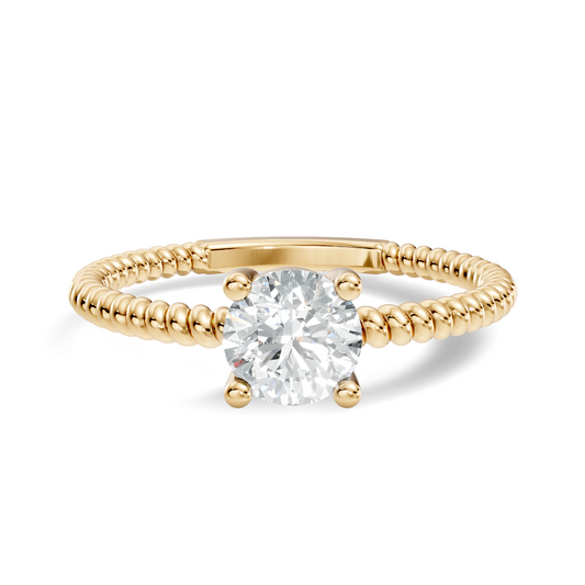 Front view of round cut solitaire lab grown diamond ring