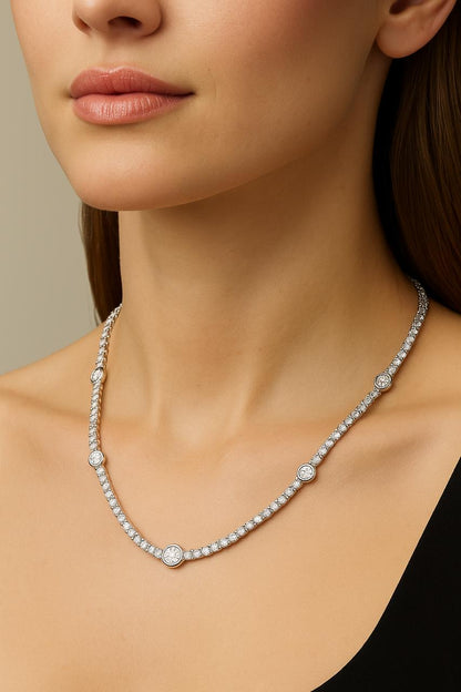 Round Cut Station Lab Grown Tennis Diamond Necklace in Gold - HIGHCARAT DIAMONDS