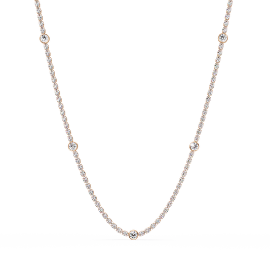 Round Cut Station Lab Grown Tennis Diamond Necklace in Gold - HIGHCARAT DIAMONDS