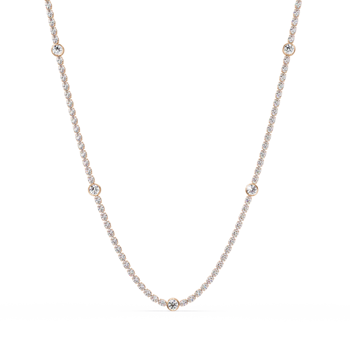 Round Cut Station Lab Grown Tennis Diamond Necklace in Gold - HIGHCARAT DIAMONDS
