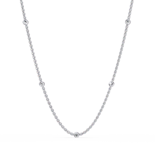Round Cut Station Lab Grown Tennis Diamond Necklace in Gold - HIGHCARAT DIAMONDS
