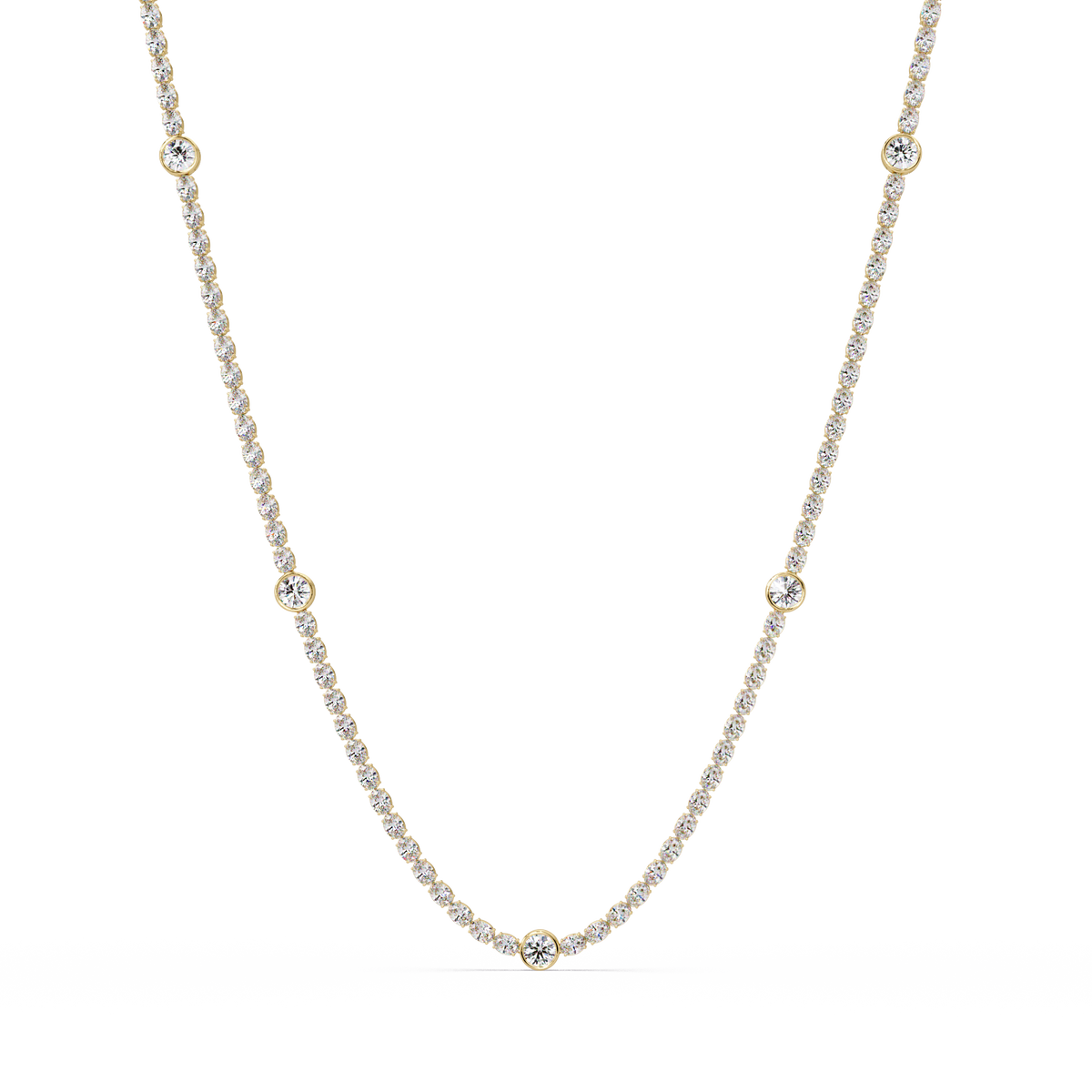 Round Cut Station Lab Grown Tennis Diamond Necklace in Gold - HIGHCARAT DIAMONDS